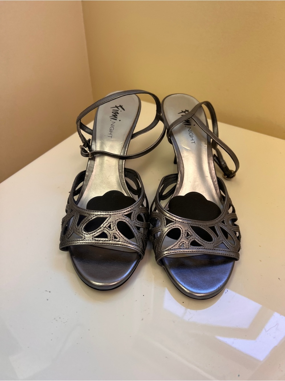 FIONI Clothing Metallic Pewter Cutout Strappy Heels